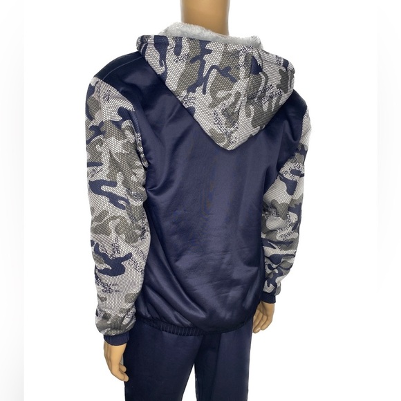 Fleece Lined Camo Hooded Jacket (Size: 4XL Youth, Color: Navy Blue/Grey) - Picture 2 of 4